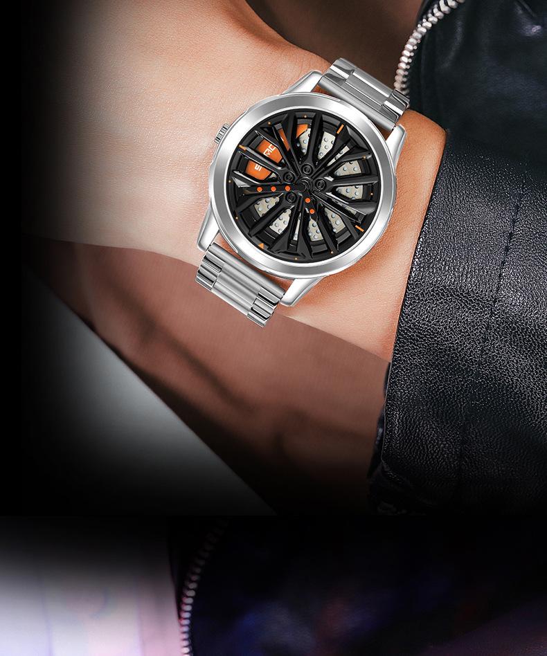 Sanda Men's Creative Wheel Quartz Watch - Trendy Rotating Waterproof Wristwatch