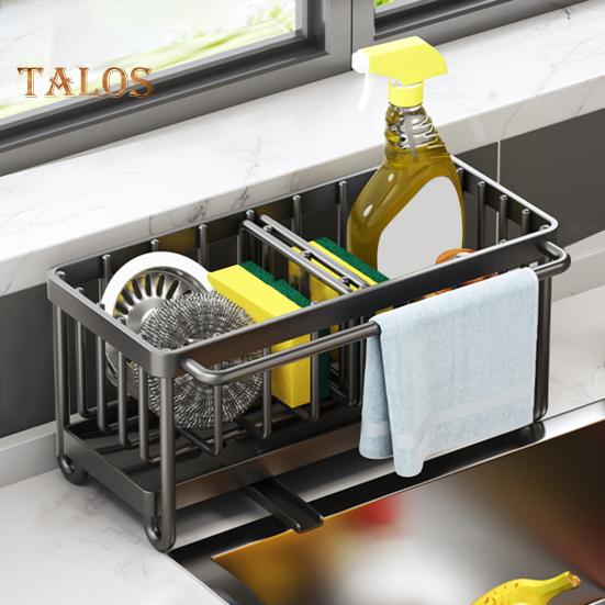 Organizer na gąbkę do zlewu kuchennego, odporny na rdzę i korozję, uchwyt na szczotki do zlewu kuchennego z automatycznym spustem