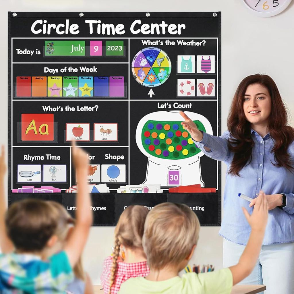 Educational Circle Time Center Pocket Chart Learning Weather Letter Number Calendar Pocket Chart for Classroom Wall