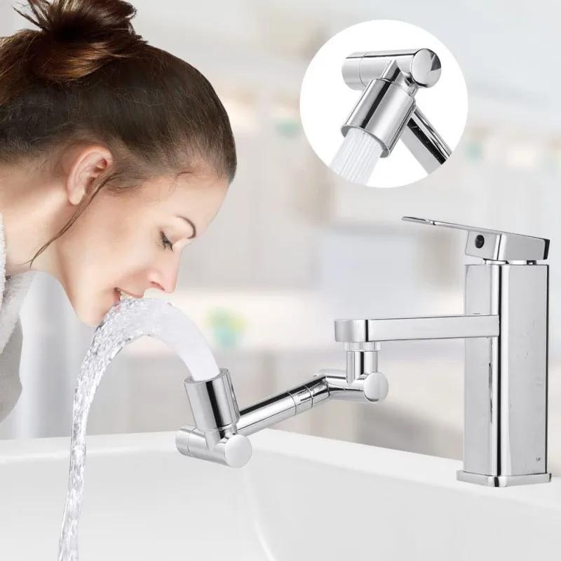 Retractable Universal Swivel Robotic Arm Swivel Extension Faucet Aerator Kitchen Sink Faucet Extender 2 Water Flow Mode