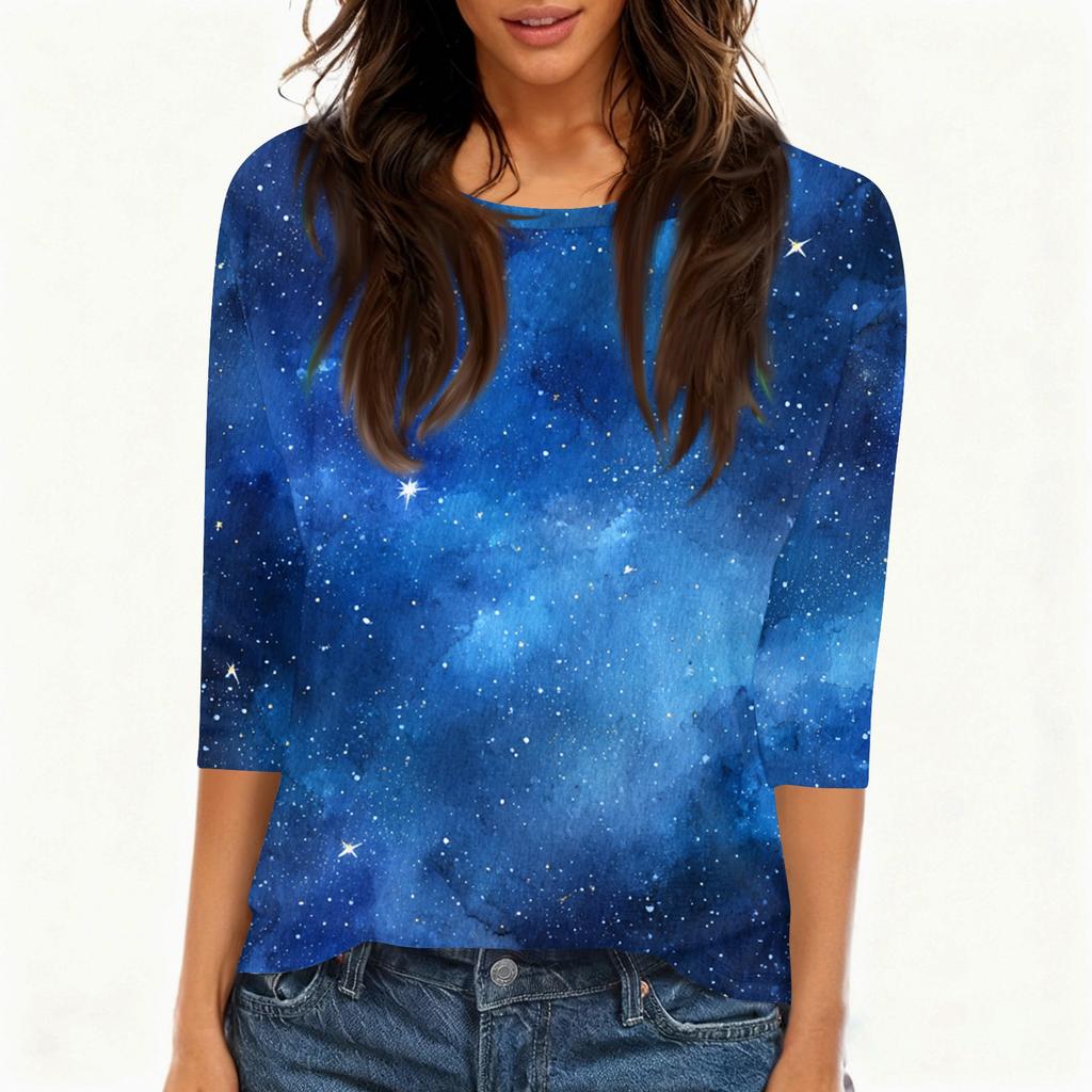 Women's T Shirt Print 3/4 Sleeve Daily Weekend Fashion Basic Round Neck Regular Top