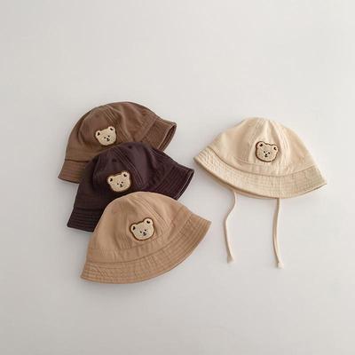 Cute Bear Baby Bucket Hat Solid Color Infant Boy Girl Cotton Fisherman Cap Summer Outdoor Toddler Lace-up Sun Hat