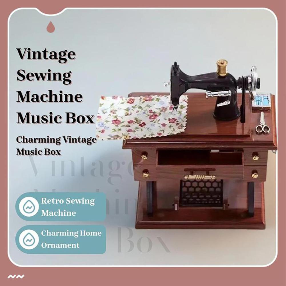 Vintage Sewing Machine Music Box Model Antique Style Treadle Mechanical Desktop Decor Miniature Craft For Nightstand Accents