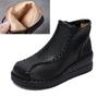 Johnature Retro Soft Soled Wedges Short Boots Genuine Leather Women's Shoes Round Toe Plush Cotton Boots