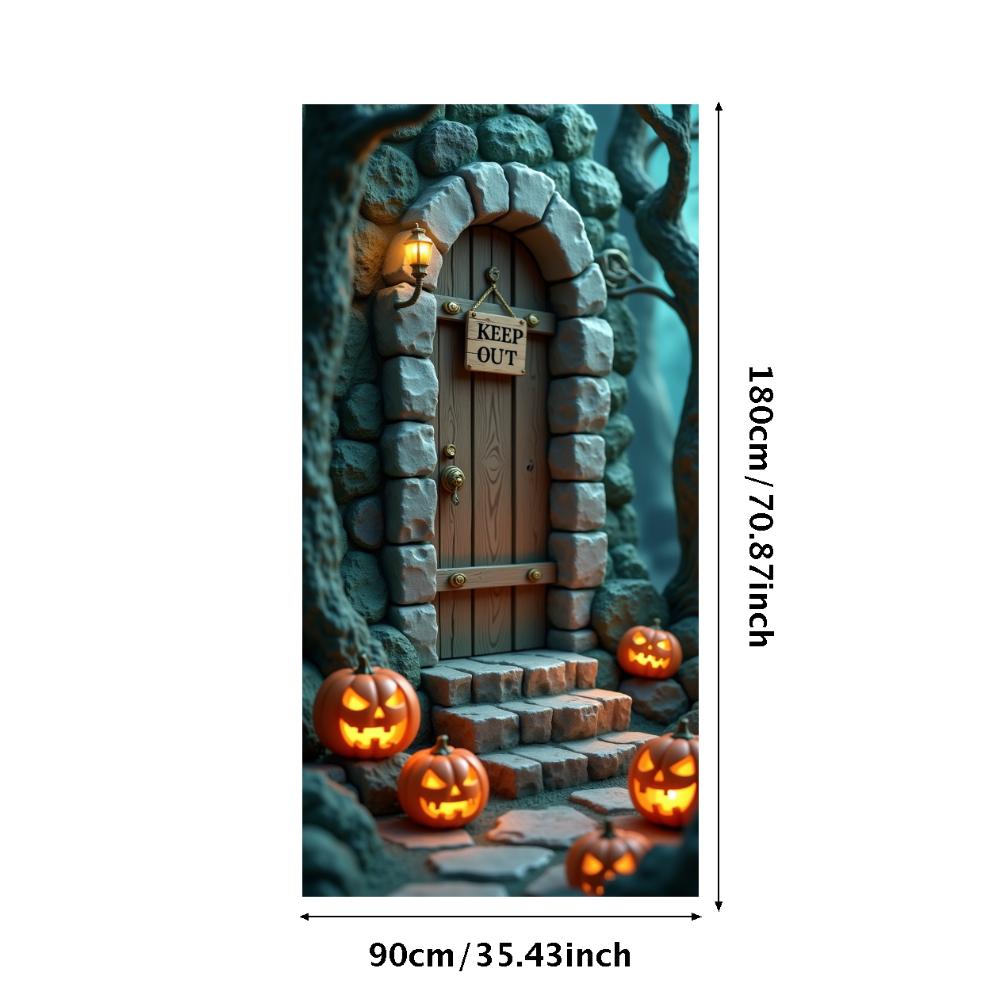 Party Backdrop Jack O'Lantern Event Banner Haunted House Banner Wooden Door Halloween Banner For Holiday Decor Haunted House