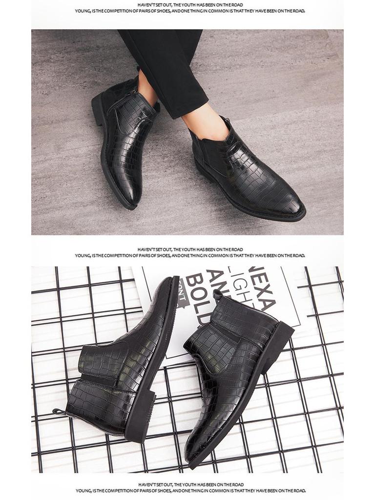 Herren Übergröße Reißverschluss Brogue Leder High-Top Chelsea Stiefel mit spitzer Zehe