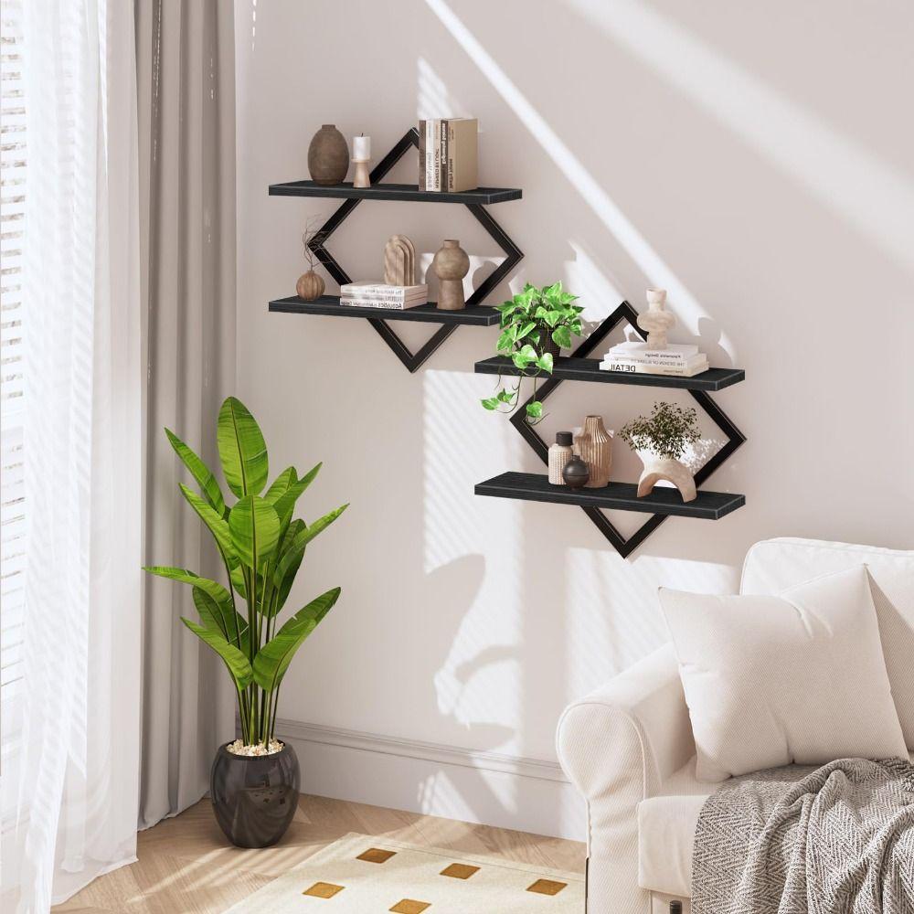 Double-Tier Wall Shelves Wall Mounted Bathroom Shelves  for Living Room Bedroom Kitchen