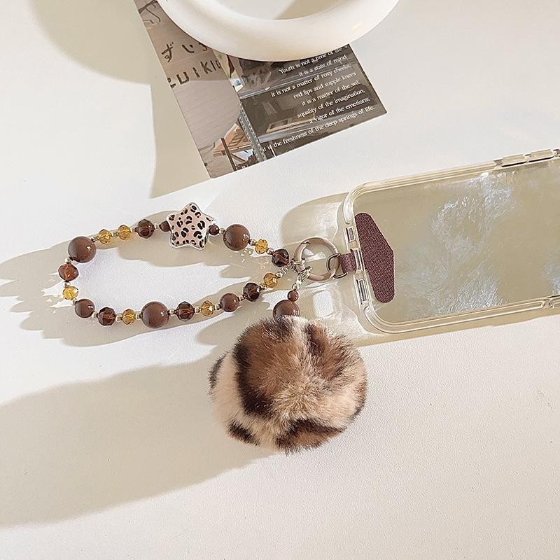 Trendy Ins Niche Design Pom Pom Pendant - Star Beaded Chain Short Wristband/Phone Lanyard Universal Anti-Theft/Anti-Snatch