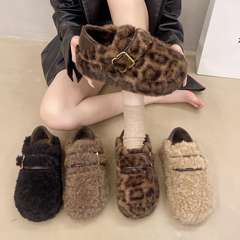2025 Winter Women's Causal Cotton Shoes Warm Furry Hairy Fashionable Outdoor Women's Plush Shoes Women Flat Bottom Zapatos Mujer