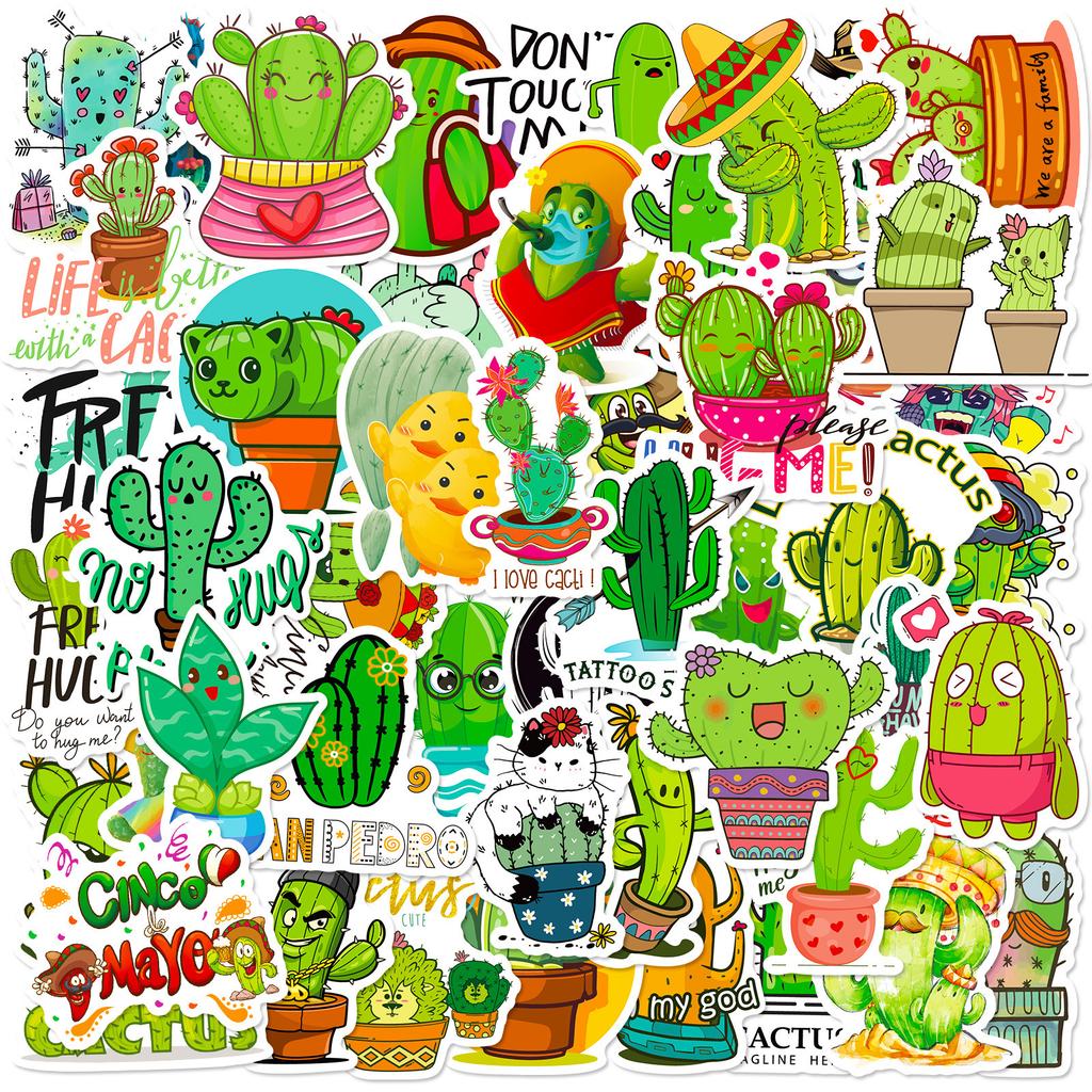 50 Original Small Fresh Cactus Stickers Ins Wind Plant Notebook Scooter Water Cup Sticker Hand Account Sticker