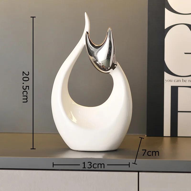 Abstrakte Kunstwerke Keramik Kätzchen Statue Weiße Tierornamente Schreibtischdekoration Porzellankatze Skulptur Raumästhetik Dekor