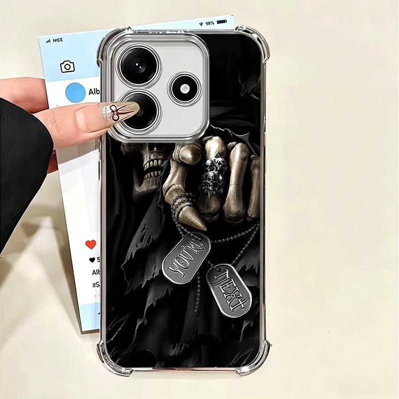 Coque de téléphone plaquée style amusant avec squelette de la Faucheuse pour Xiaomi Poco X5 X6 X7 X8 Pro Max F8 Ultra F7 M8 M7 M5S Redmi 15C 15 14C 1