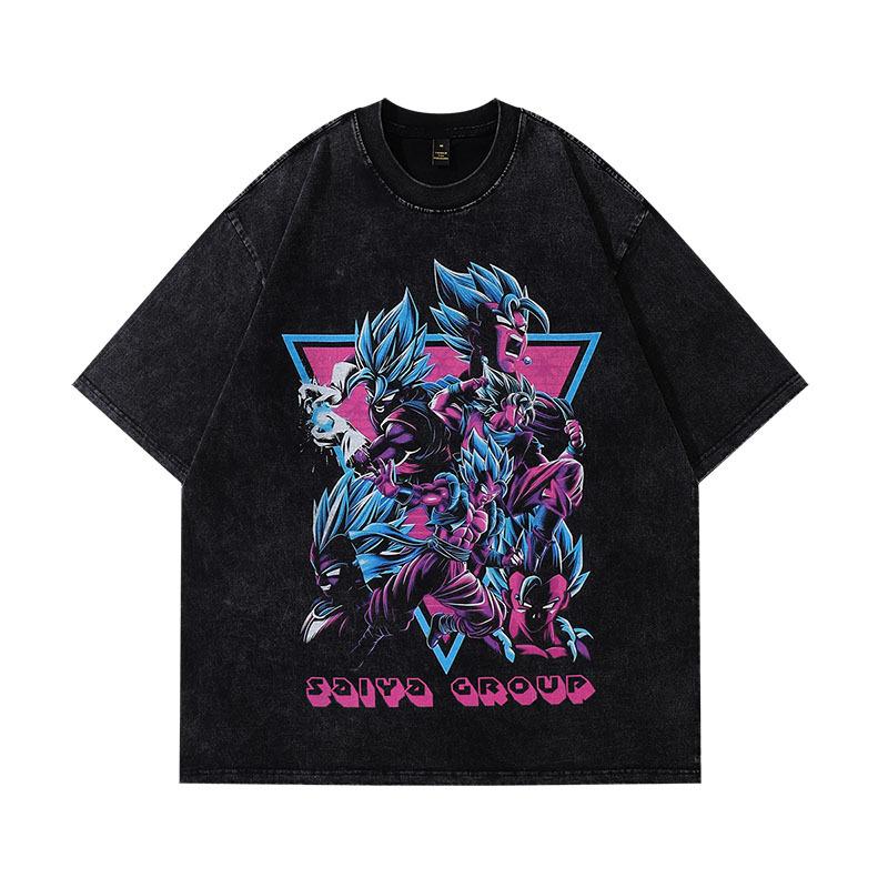 Washed 230G Heavy Japanese Animation Printing Short-Sleeved T-Shirt Men'S And Women'S Hip-Hop Street Half-Sleeved Tee Shirt