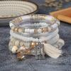 Conjunto de Pulseiras Boêmias com Contas e Pingente Retangular com Franja