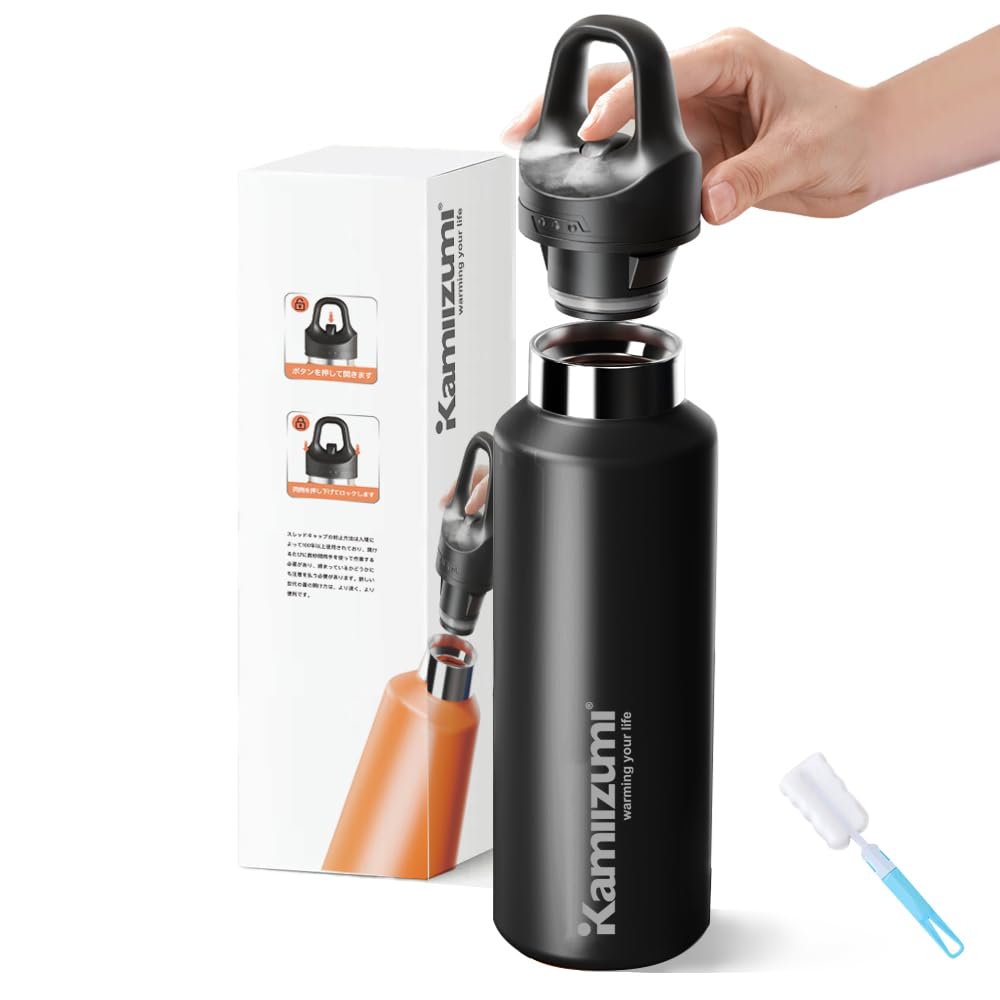 

Stainless steel water automatic leak vacuum heat cold large direct easy to travel cleaning sponge outdoor [Kamiizumi] bottle, 900ml, 640ml, чёрный