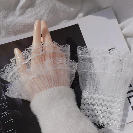 1 Pair Women Prom Gloves See-through Lace Hollow Out Ruffle Edge Thin Wrist
