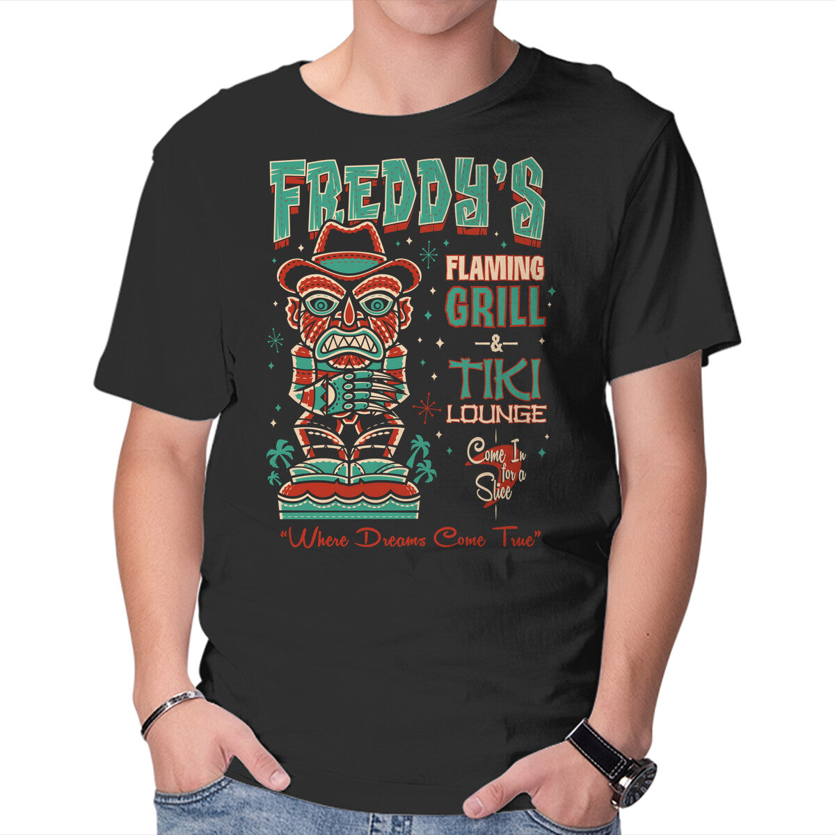 Unisex Crew Neck T-Shirt Freddy s Flaming Grill Graphic Short Sleeve Casual Tee XXXXL