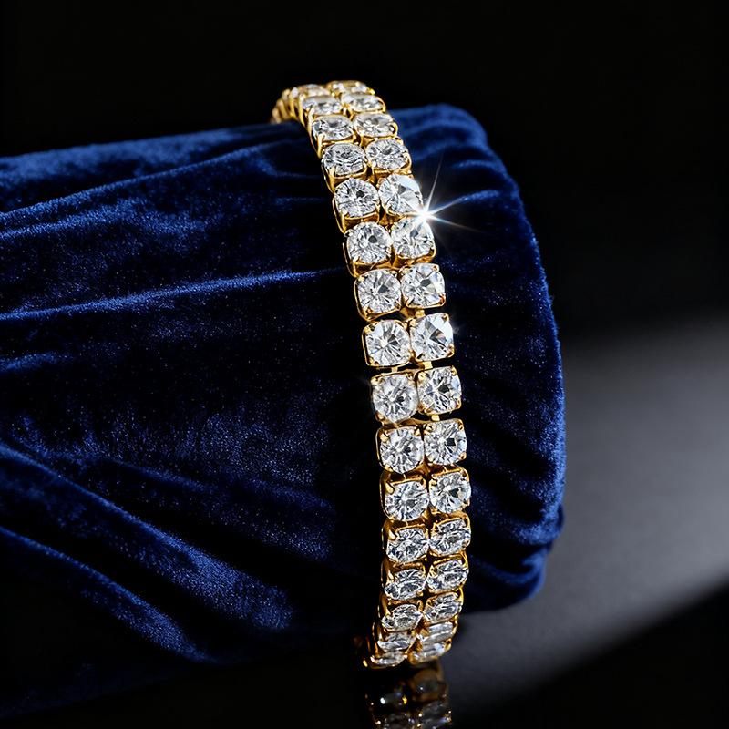 Double row tennis chain copper plated gold European and American foreign trade hot-selling zircon bracelet jewelry