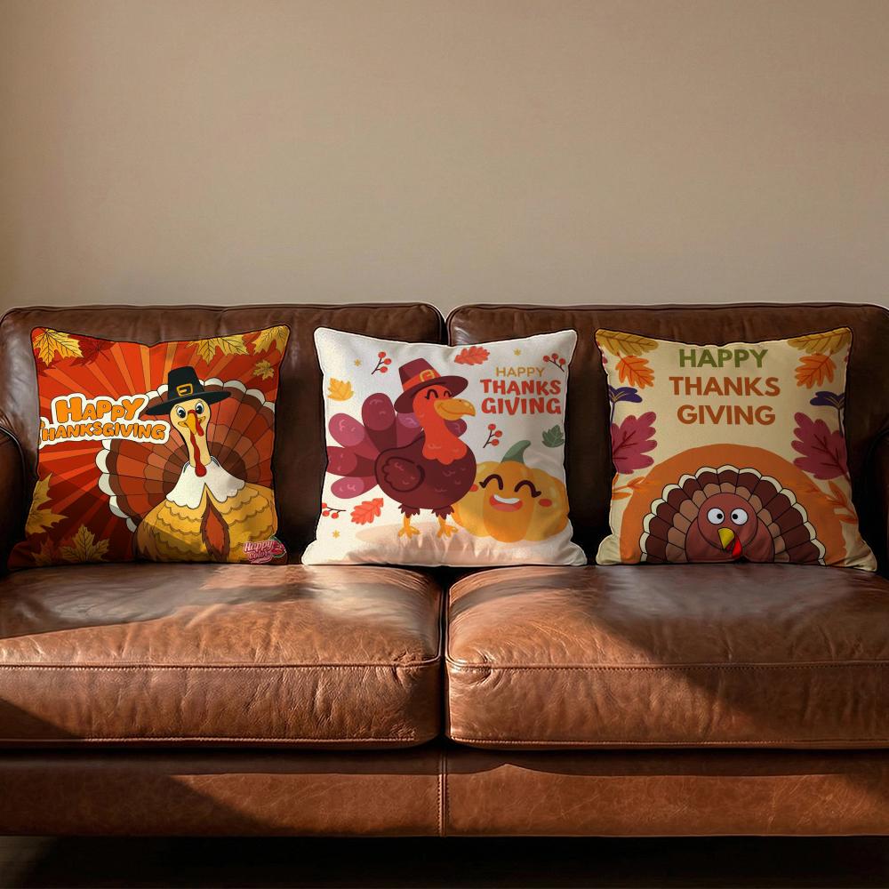 Thankful Festival Turkey Cushion Cover Soft Reversible  Durable Pillow Cover  MultiScene Use for Home  Car Daily Comfort