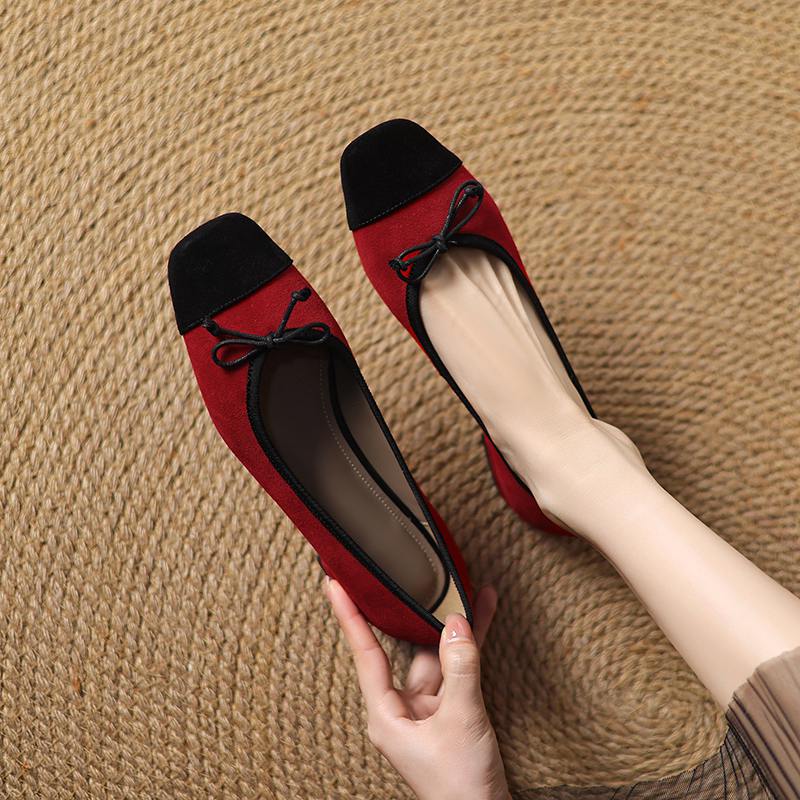 Krazing Pot Sheep Suede Spring Summer Size 41 Thick Low Heels Women Square Toe Slip on Shallow Leopard Pumps