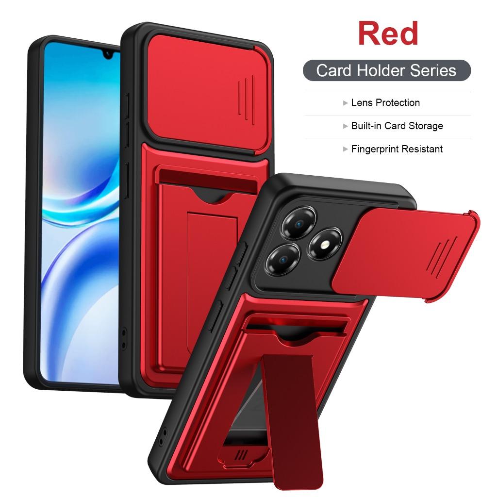 Slide Camera Lens Protector Phone Case Built-in Card Slot Holder Invisible Bracket Kickstand For ZTE Blade A56 A36 A35E Cover