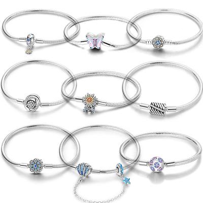 S925 Sterling Silver Ocean Shell Bezpečnostní náramek s hadím řetízkem Fit Originální kouzlo Korálky DIY Dámské designové šperky