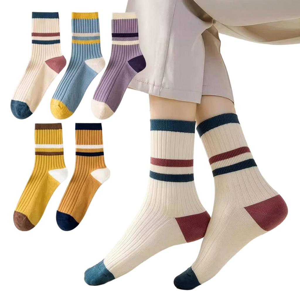 Kavale Socks Women Cotton Stylish Casual 5-Pair Set Crew 22-24cm Adult Cute Relaxed