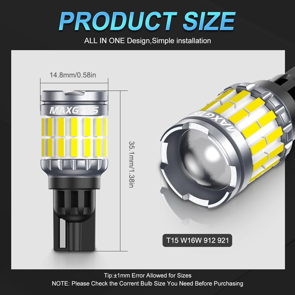 MAXGTRS 2PCS T15 W16W LED Canbus Error free Auto Bulbs 921 912 Backup Light Car Reverse Parking Xenon White