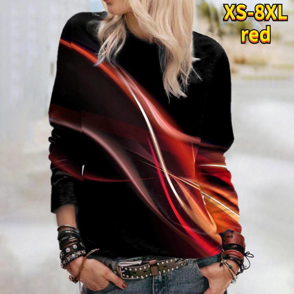 3D tisk Modrá Lightning trička Dámské topy Dlouhý rukáv Pulovr s výstřihem do O Dámská trička Trička pro ženy