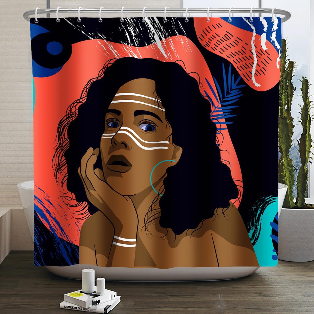 Afroamerikanische Frau Duschvorhang Sexy Schwarzes Mädchen Dame Inspirierend Königin Abstrakt Boho Wasserdicht Badezimmer Duschvorhang