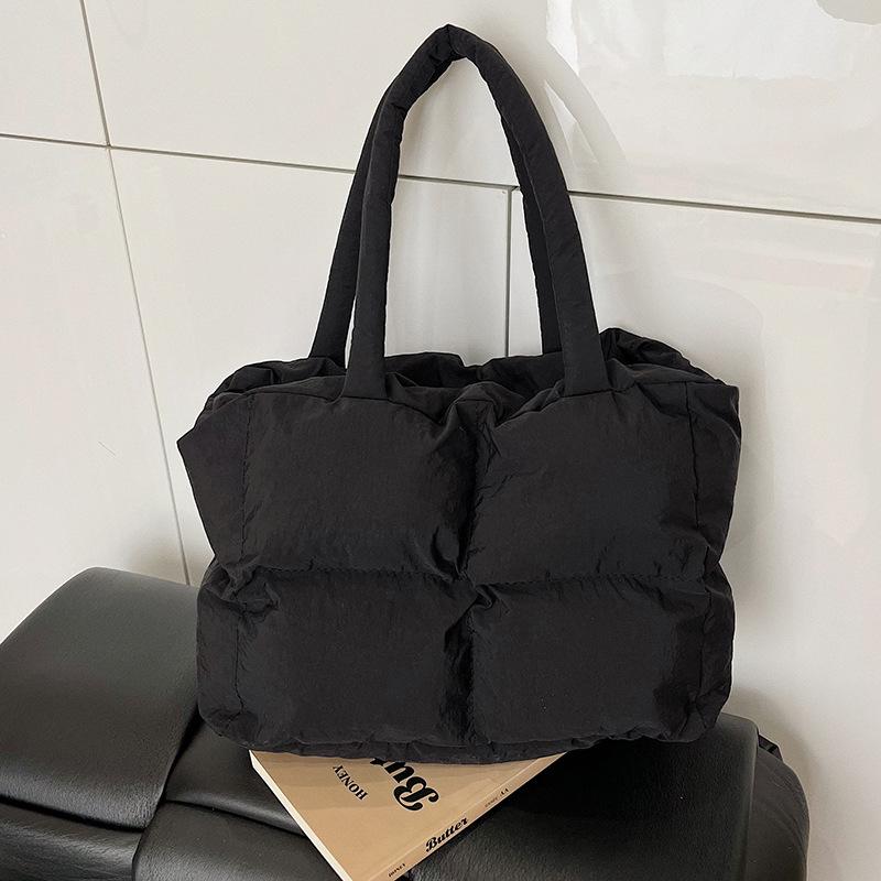 Autumn/Winter Plaid Nylon Padded Tote: Casual, Versatile, Large Capacity Shoulder Handbag