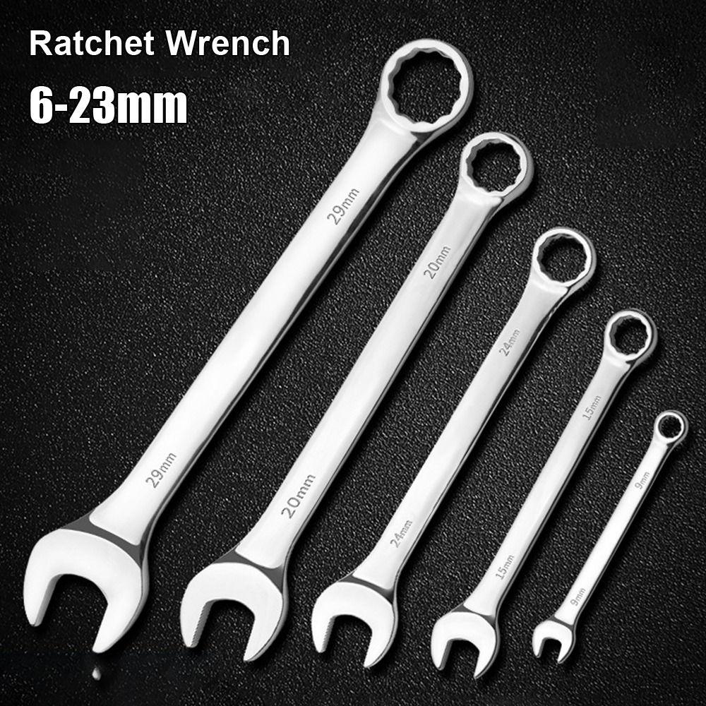 1Pcs New Metric Ratchet Wrench 6-23mm Reversible Ratcheting Spanner Universal Nut Hand Tool Car Bicycle Repair Tool