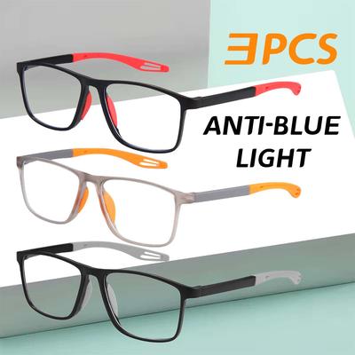 3PCS Unisex Reading Glasses Ultralight Sports HD Square Eyeglasses Prescription Diopters +1 To +3.0