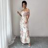 Tongyuan new women's elegant French floral flower print one-word shoulder long hip dress