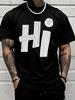 Male Black Round Neck T Shirt Simple Vertical Line Hi Graphic Small Round Positive Quote Print Relax Daily Basic Tees