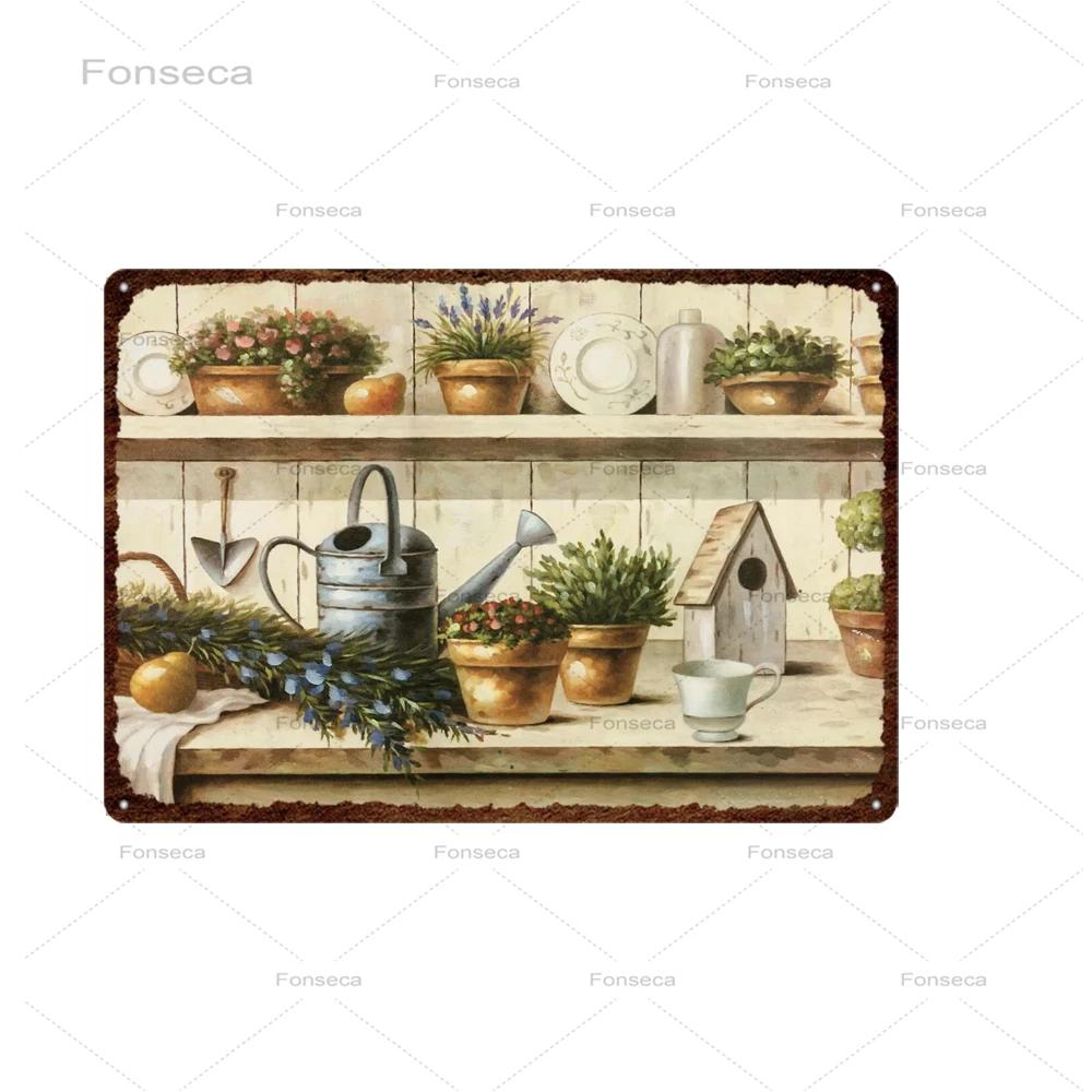 Vintage Flowers Metal Sign Garden Floral Retro Tin Plaques Home Decoration Wall Art Iron Painting 20X30Cm