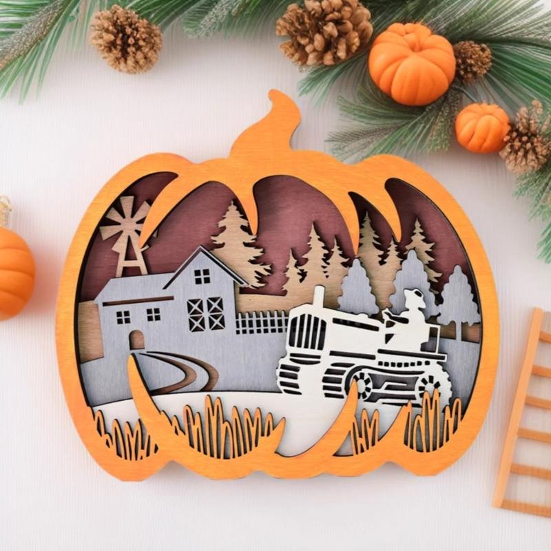 Artisanal Pumpkin Carving Decoration For Thanksgiving Halloween Safe Nontoxic Wooden Craft Ornament Tabletop Shelf