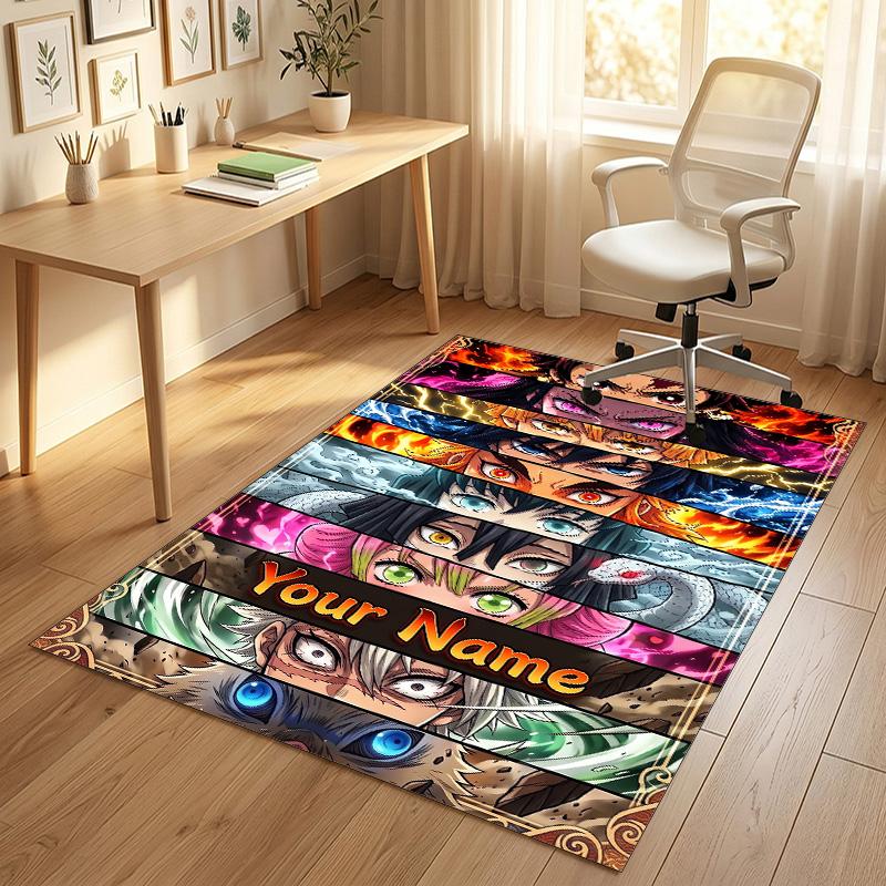 Personalized Crystal Velvet Carpet,Demon Slayer Custom Printed Name, Plush Area Rug For Home Indoor Decor
