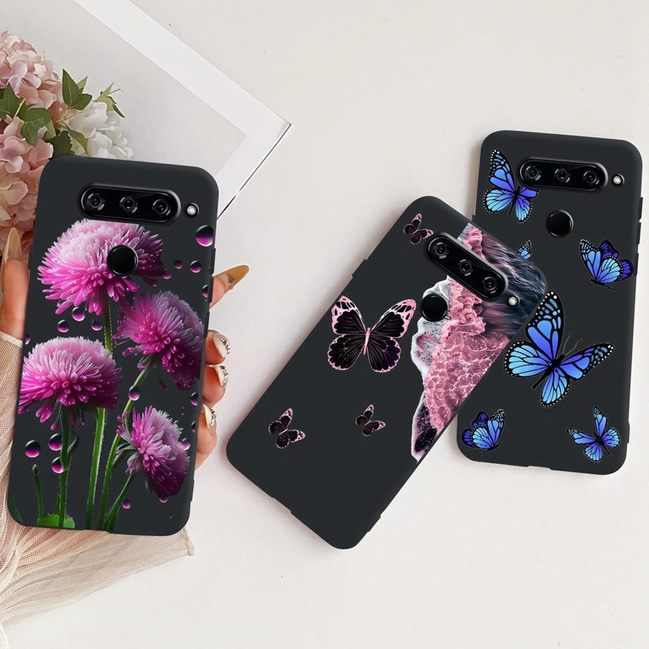 Für LG V40 V50s V35 ThinQ LG V8X ThinQ V30 2017 Handyhülle Weicher TPU-Stoßfänger Rückseite Coole Cartoon-Luxus-Schmetterlingsblume Funda