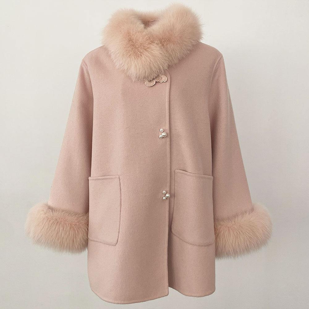 OFTBUY 2024 Autumn Winter Jacket Natural Real Fox Fur Collar Thick Warm Wool Blends Coat Women Outerwear Streetwear