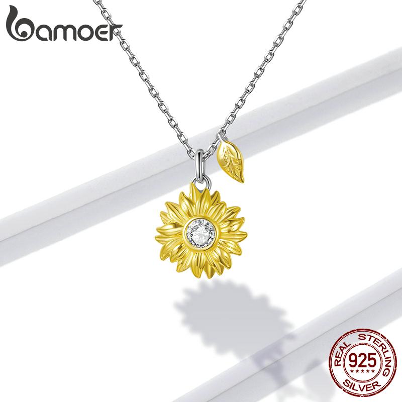 

BAMOER, стерлинговое серебро 925 пробы, блестящий кубический цирконий, подвеска в виде подсолнуха для женщин, регулируемая цепочка длиной 17,7 дюйма, ожерелья серебряный