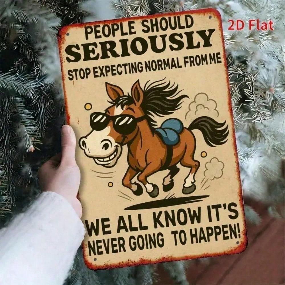 SEAART Metal Wall Decor Sign Funny Horse with Quote, Rustic Distressed Farmhouse Art,  Stop Expecting Normal From Me  Funny Quot разноцветный