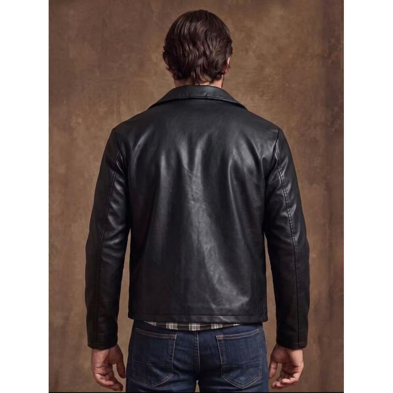 European and American style men's PU leather jacket locomotive jacket lapel oblique zipper jacket autumn casual men's clothing
