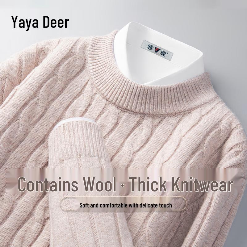 Yalu Men's Wool Blend Round Neck Knit Sweater