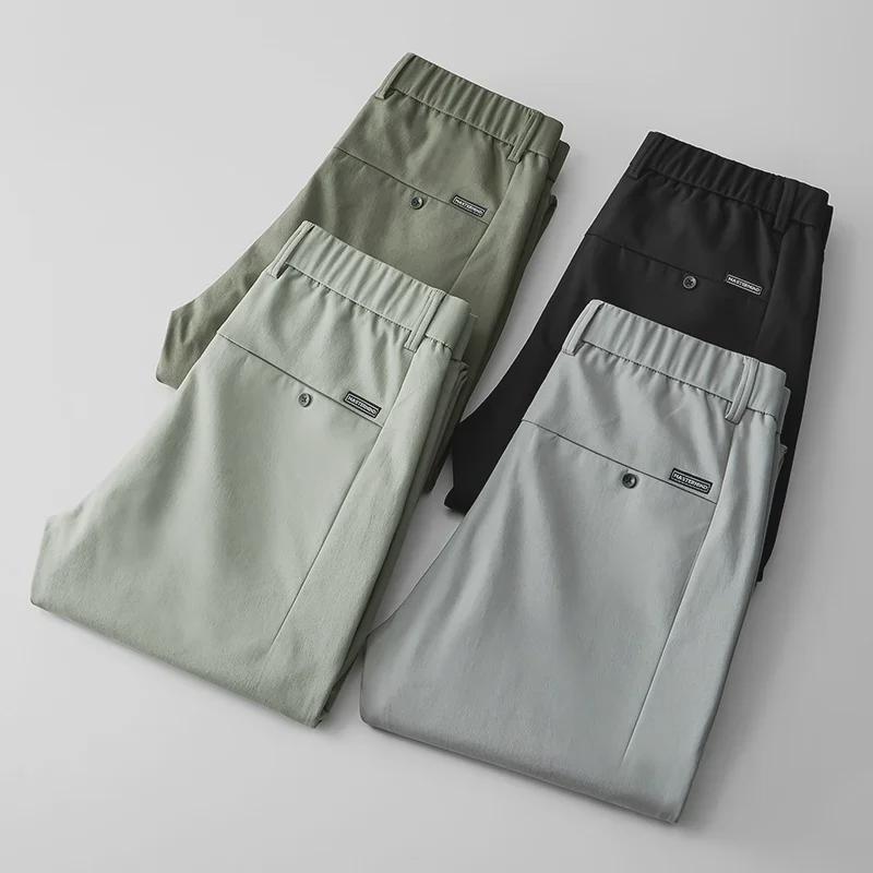 Men's Stretch Straight Ice Silk Casual Pants - Wear-Resistant, Trendy Korean Style, All-Match Long Pants
