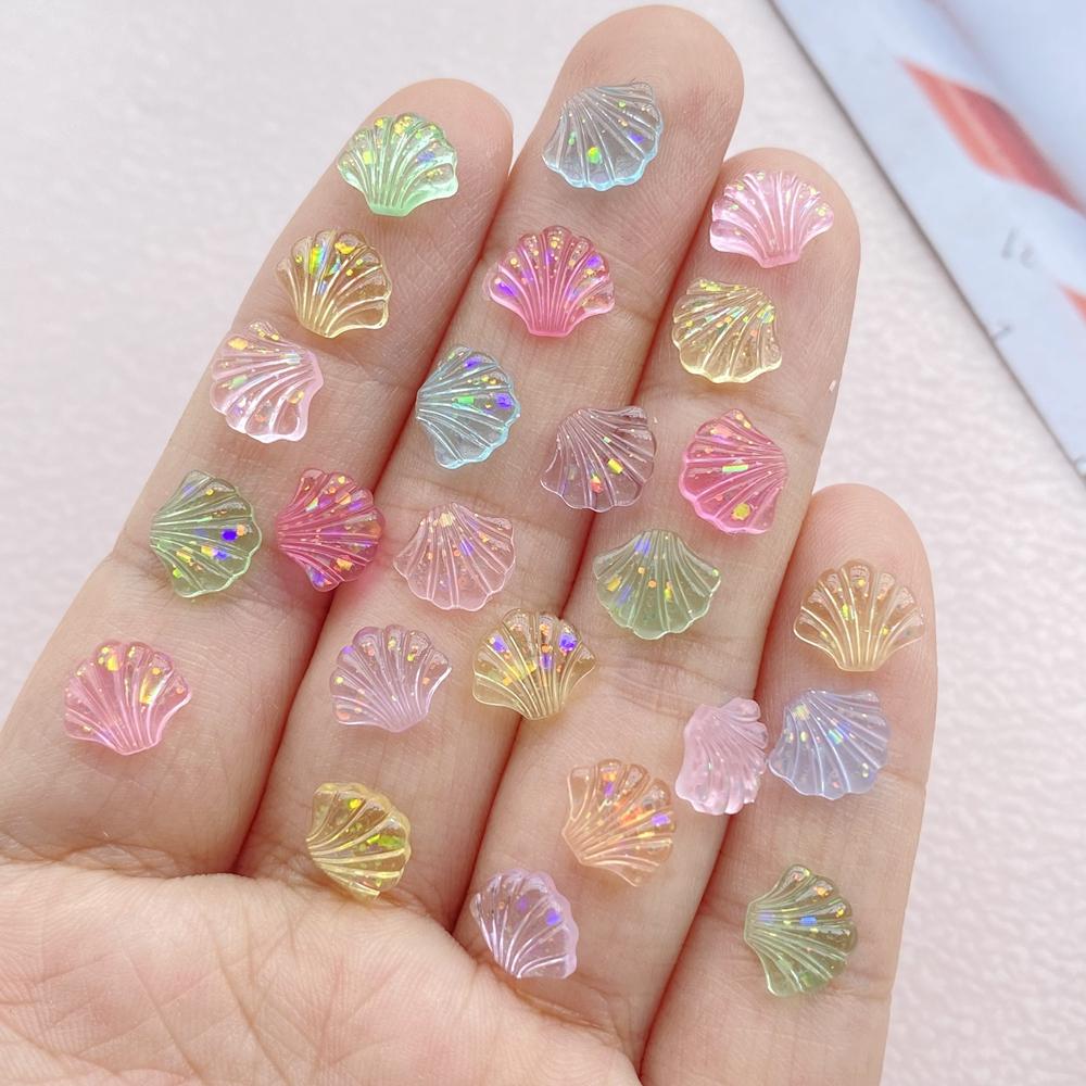 100Pcs New Cute Resin Small Shining Seashells Flat Back Ornament Jewelry Making Manicure Hairwear Accessories