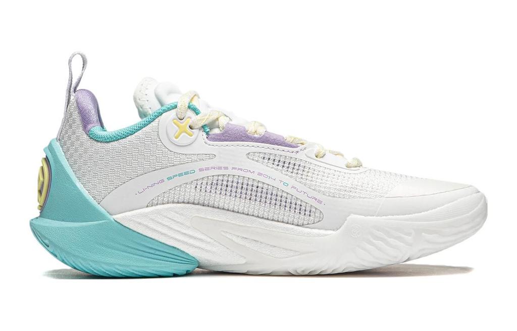 Li Ning YOUNG Speed 10 Sports Comfortable Lace Up Slip Resistant Anti Kick High top Basketball Shoes White Purple YKBT115-4