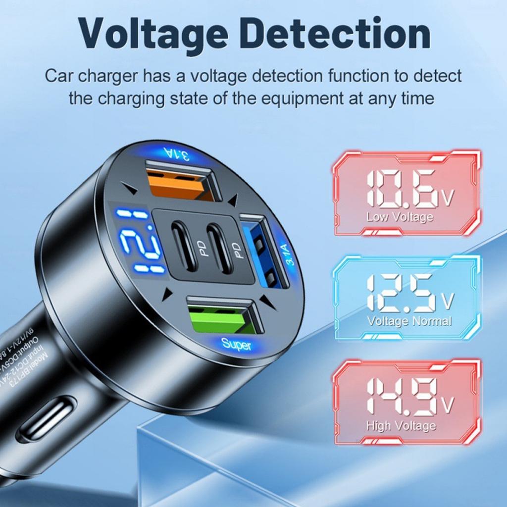 Multi Port USB Car Chargers With LED Screen Displays Voltage Fast Charging For Phones And Electronics Power Adapter