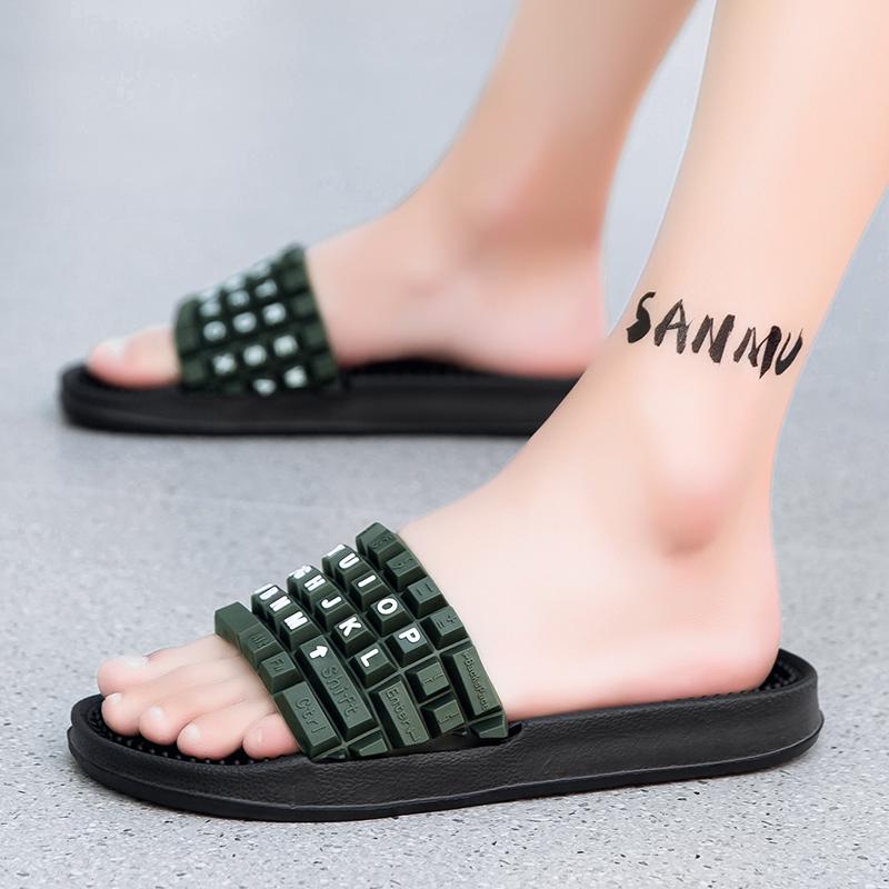 Fashion Summer Men Slippers Keyboard Design Platform Sandals Street Outdoor Clogs Quick Dry Beach Slippers Flip Flops Indoor Home Shoes