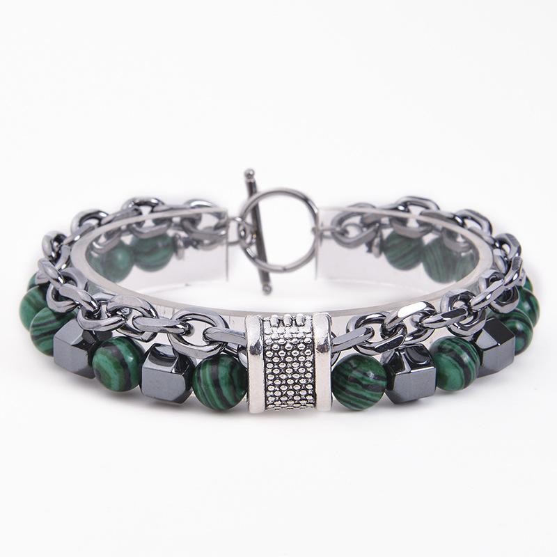 

JYL TS Bracelet Men s Double-Layer OT Clasp Beaded Amplifies Masculine Luck & Strength Stainless steel-4 льняной